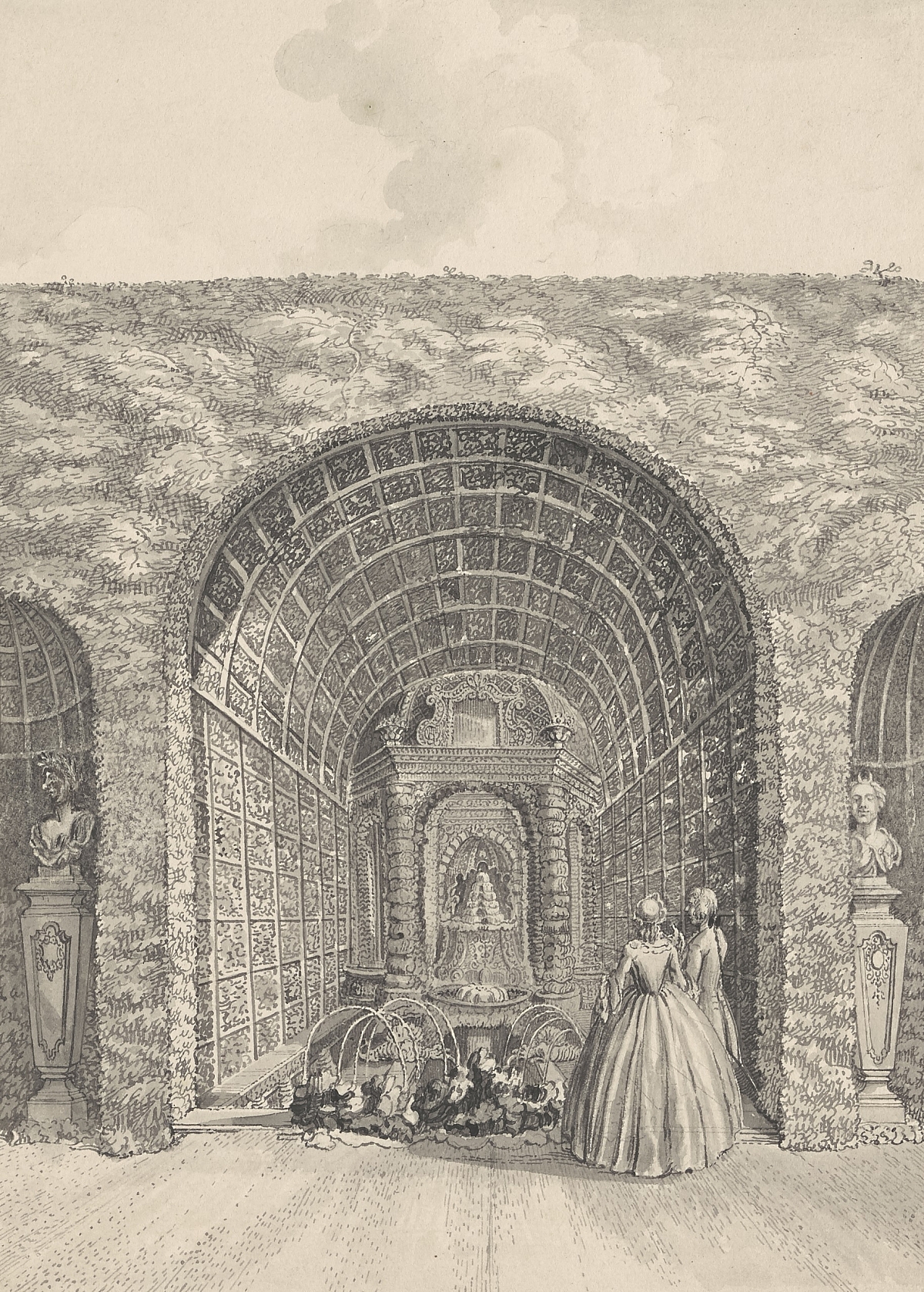 Zijdebalen Gezicht door de berceau op de mineralengrot