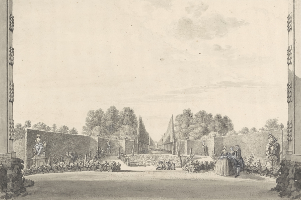 Zijdebalen Gezicht vanaf het Bergje over de parterre in de allée